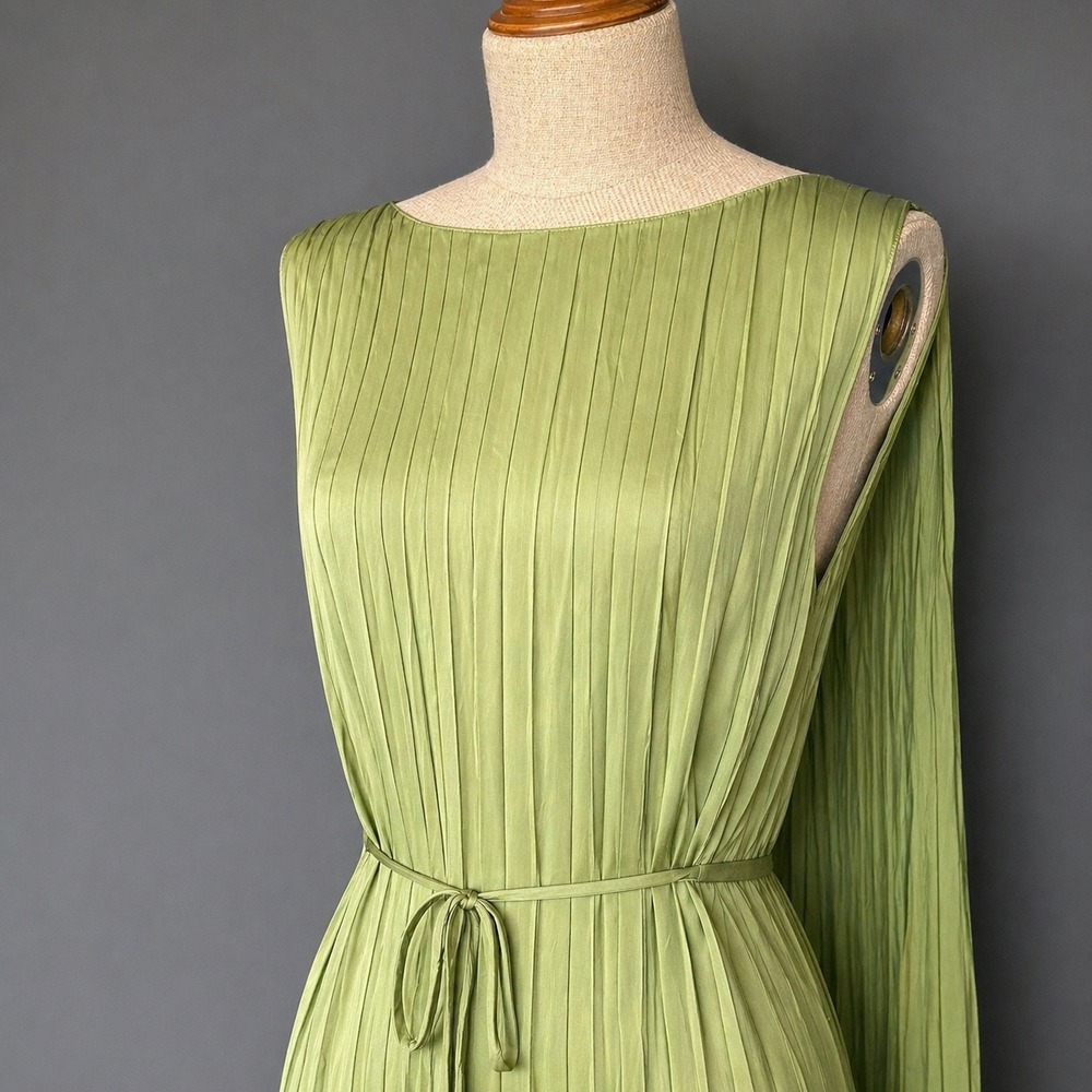 Attersee The Fluid Cape Pleated Silk Dress | Small | Pistachio Green MSRP: $1399